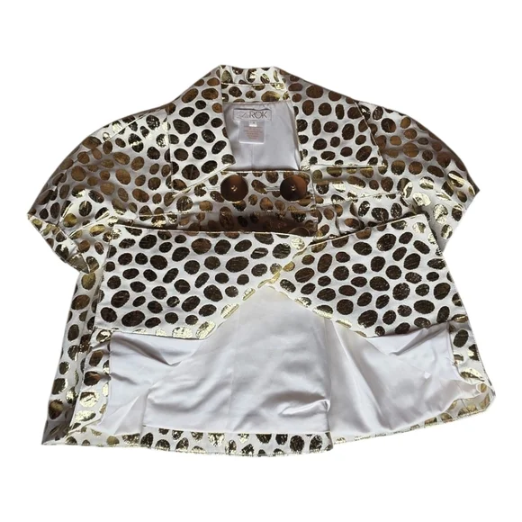 LaROK Metallic Leopard Print Cropped Jacket Short Sleeve Double Breasted S